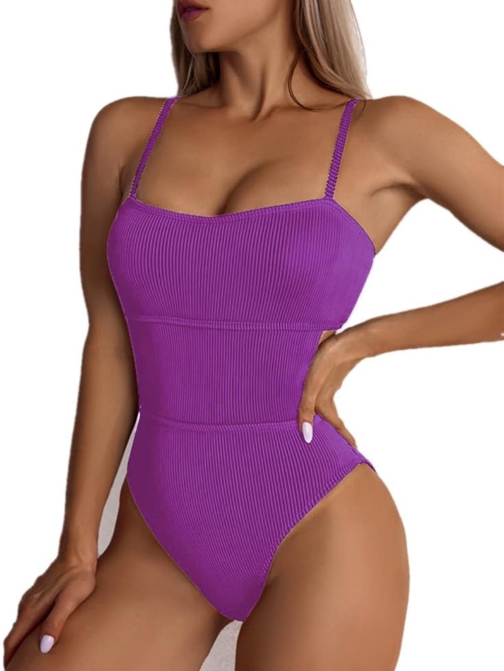 NWT Hilinker Women's Ribbed One Piece Swimwear Cutout Bathing Suit, Size S - Picture 2 of 8